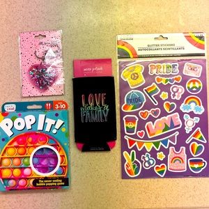UNISEX Rainbow PRIDE * Key Chain * 25 Glitter Stickers * Can Koozie * Fidget Pop